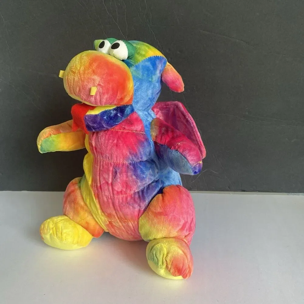 Vtg CHOSUN Plush Tie Dye Dragon w/ Squeaker Squeeze Roar Video